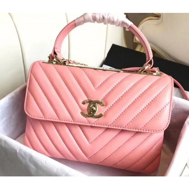 Chanel Chevron Trendy CC Small Flap Top Handle Bag A92236 Pink 2018