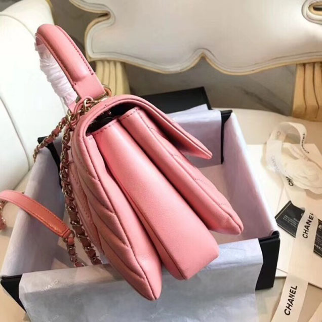 Chanel Chevron Trendy CC Small Flap Top Handle Bag A92236 Pink 2018