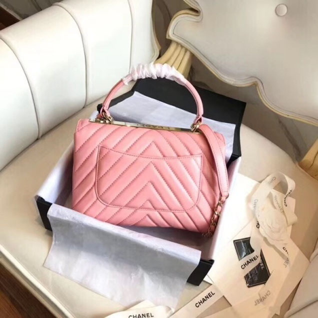 Chanel Chevron Trendy CC Small Flap Top Handle Bag A92236 Pink 2018