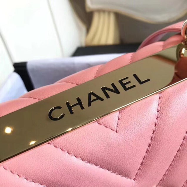 Chanel Chevron Trendy CC Small Flap Top Handle Bag A92236 Pink 2018