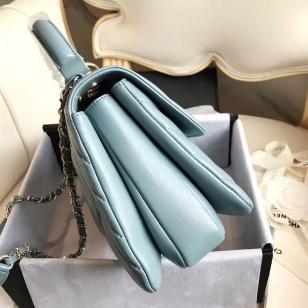 Chanel Chevron Trendy CC Small Flap Top Handle Bag A92236 Light Blue 2018