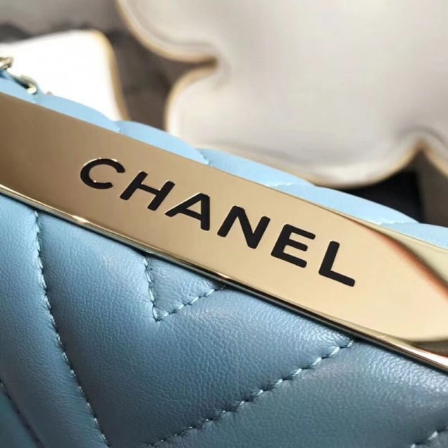 Chanel Chevron Trendy CC Small Flap Top Handle Bag A92236 Light Blue 2018