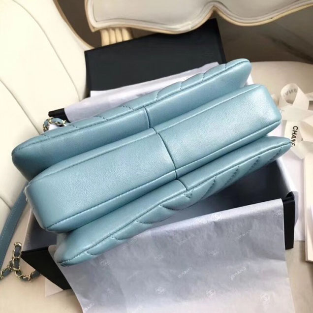 Chanel Chevron Trendy CC Small Flap Top Handle Bag A92236 Light Blue 2018