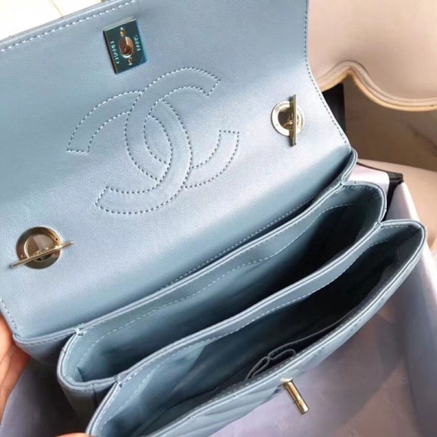 Chanel Chevron Trendy CC Small Flap Top Handle Bag A92236 Light Blue 2018