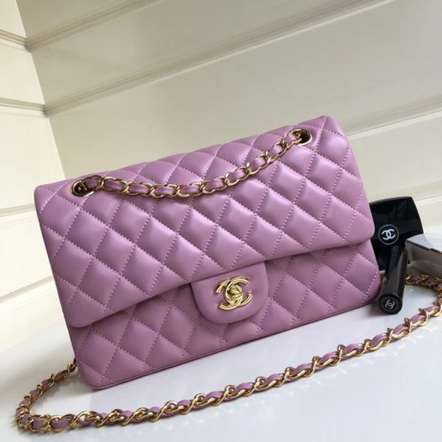 Chanel Classic Flap Medium Bag A1112 Pink in Sheepskin Leather with Gold Hardware
