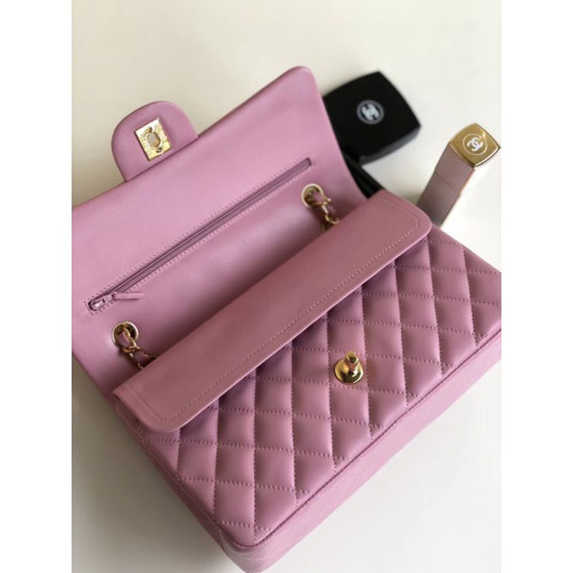 Chanel Classic Flap Medium Bag A1112 Pink in Sheepskin Leather with Gold Hardware