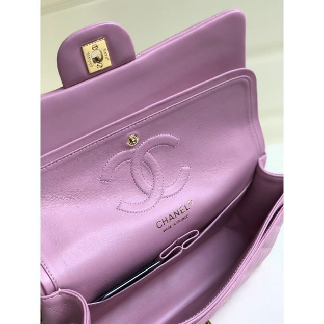 Chanel Classic Flap Medium Bag A1112 Pink in Sheepskin Leather with Gold Hardware