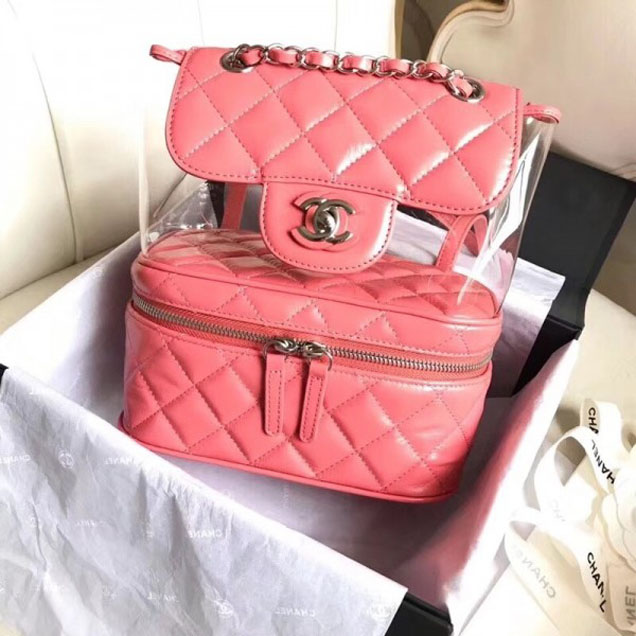 Chanel Crumpled Calfskin/PVC Aquarium Backpack Bag A57826 Dark Pink 2018