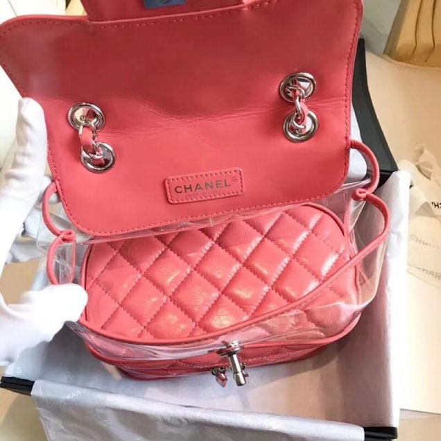 Chanel Crumpled Calfskin/PVC Aquarium Backpack Bag A57826 Dark Pink 2018