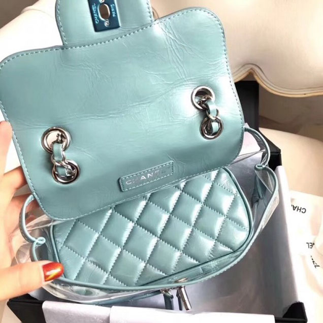 Chanel Crumpled Calfskin/PVC Aquarium Backpack Bag A57826 Light Green 2018