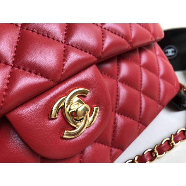 Chanel Classic Flap Medium Bag A1112 Red in Sheepskin Leather with Gold Hardware