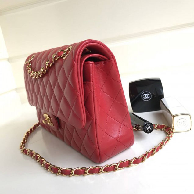 Chanel Classic Flap Medium Bag A1112 Red in Sheepskin Leather with Gold Hardware