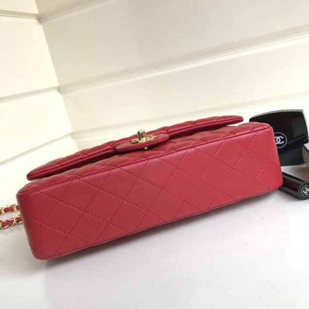 Chanel Classic Flap Medium Bag A1112 Red in Sheepskin Leather with Gold Hardware