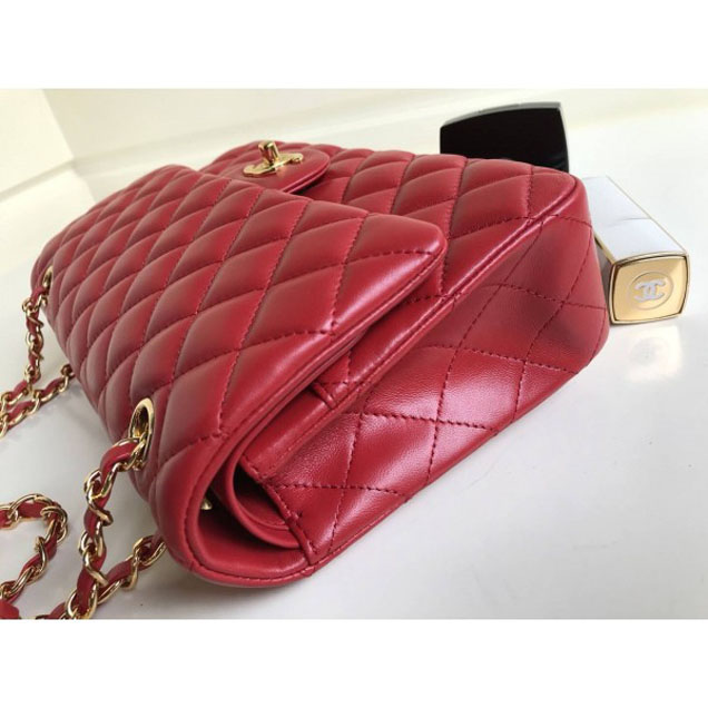 Chanel Classic Flap Medium Bag A1112 Red in Sheepskin Leather with Gold Hardware