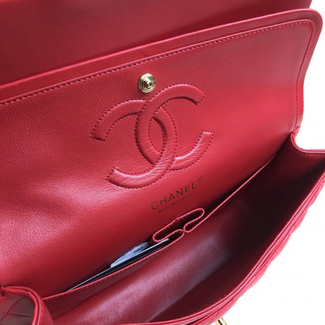 Chanel Classic Flap Medium Bag A1112 Red in Sheepskin Leather with Gold Hardware