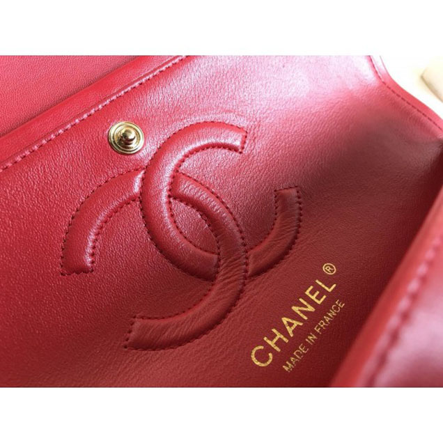 Chanel Classic Flap Medium Bag A1112 Red in Sheepskin Leather with Gold Hardware