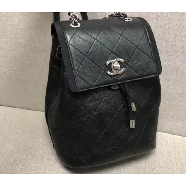 Chanel Grained Crumpled Calfskin Backpack Bag A57083 Black 2018