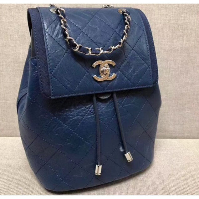 Chanel Grained Crumpled Calfskin Backpack Bag A57083 Royal Blue 2018