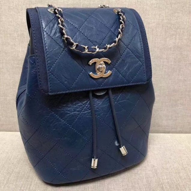 Chanel Grained Crumpled Calfskin Backpack Bag A57083 Royal Blue 2018