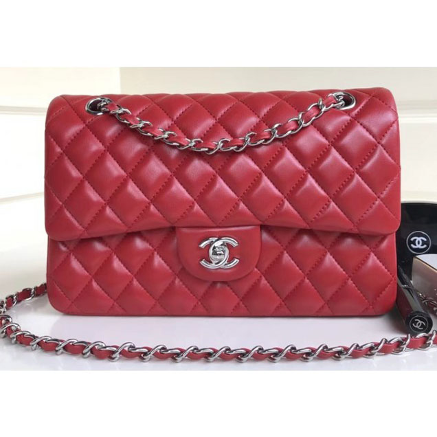 Chanel Classic Flap Medium Bag A1112 Red in Sheepskin Leather with Silver Hardware