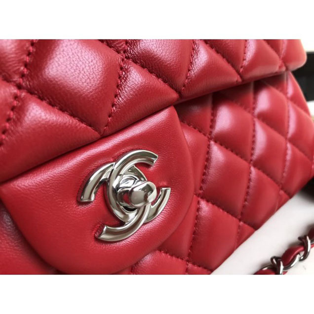Chanel Classic Flap Medium Bag A1112 Red in Sheepskin Leather with Silver Hardware