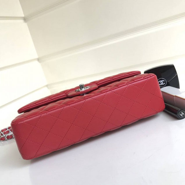 Chanel Classic Flap Medium Bag A1112 Red in Sheepskin Leather with Silver Hardware