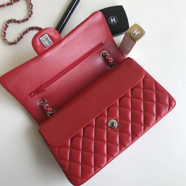 Chanel Classic Flap Medium Bag A1112 Red in Sheepskin Leather with Silver Hardware