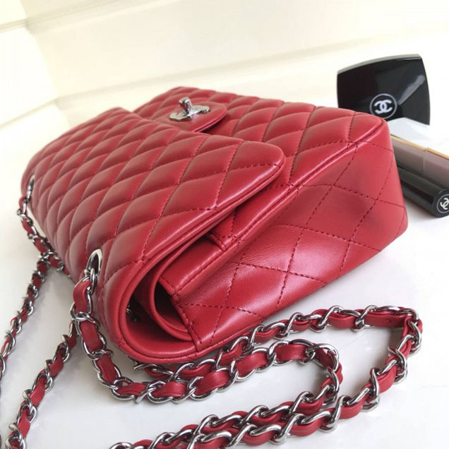 Chanel Classic Flap Medium Bag A1112 Red in Sheepskin Leather with Silver Hardware