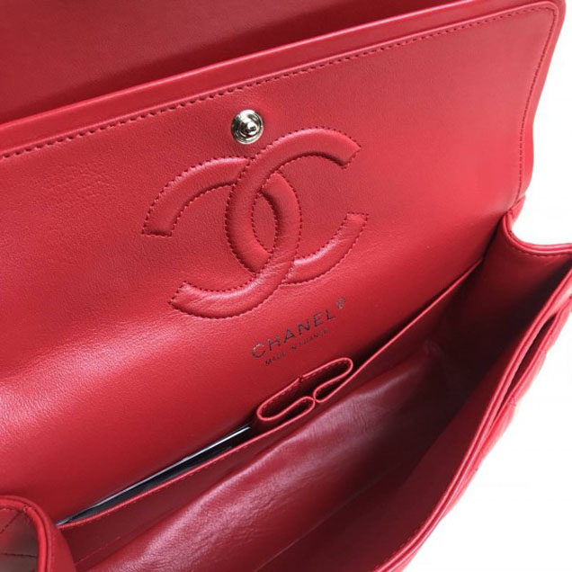 Chanel Classic Flap Medium Bag A1112 Red in Sheepskin Leather with Silver Hardware