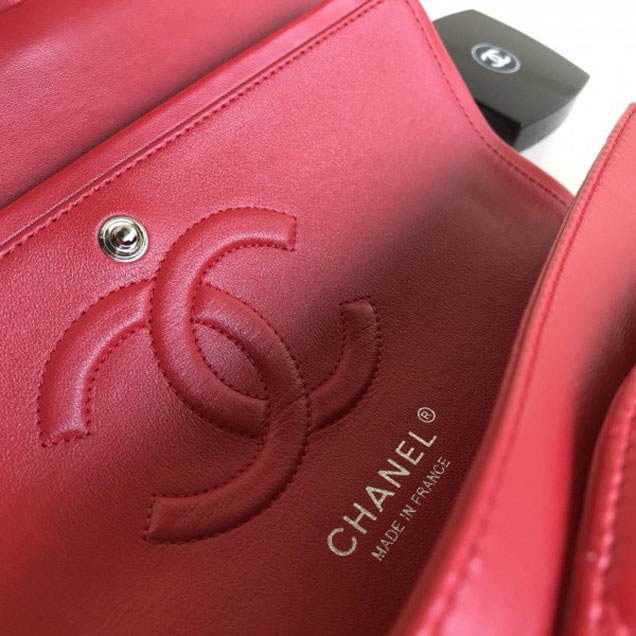 Chanel Classic Flap Medium Bag A1112 Red in Sheepskin Leather with Silver Hardware
