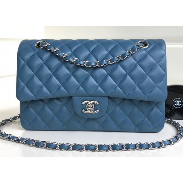 Chanel Classic Flap Medium Bag A1112 Denim Blue in Sheepskin Leather with Silver Hardware