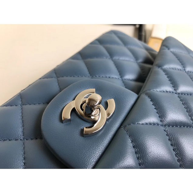 Chanel Classic Flap Medium Bag A1112 Denim Blue in Sheepskin Leather with Silver Hardware