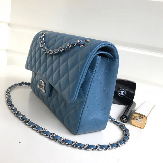 Chanel Classic Flap Medium Bag A1112 Denim Blue in Sheepskin Leather with Silver Hardware