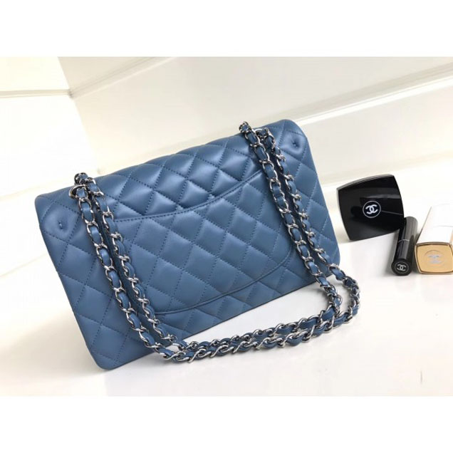 Chanel Classic Flap Medium Bag A1112 Denim Blue in Sheepskin Leather with Silver Hardware