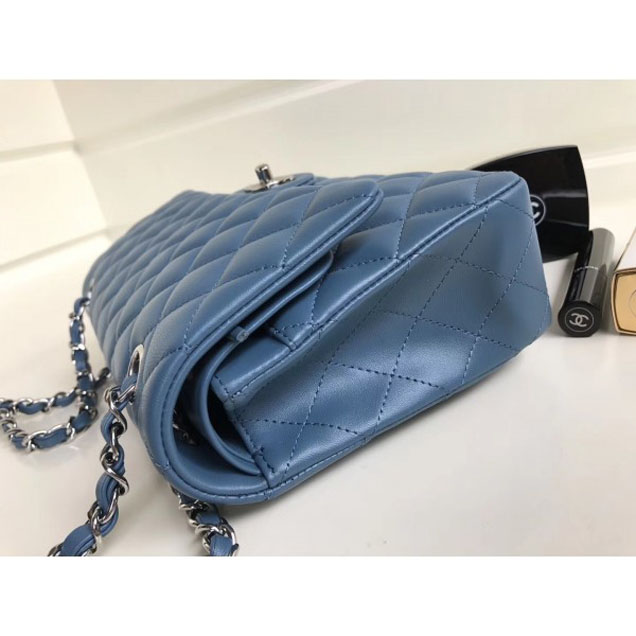 Chanel Classic Flap Medium Bag A1112 Denim Blue in Sheepskin Leather with Silver Hardware