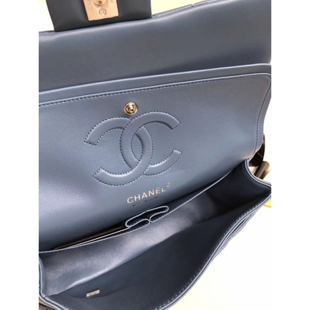 Chanel Classic Flap Medium Bag A1112 Denim Blue in Sheepskin Leather with Silver Hardware