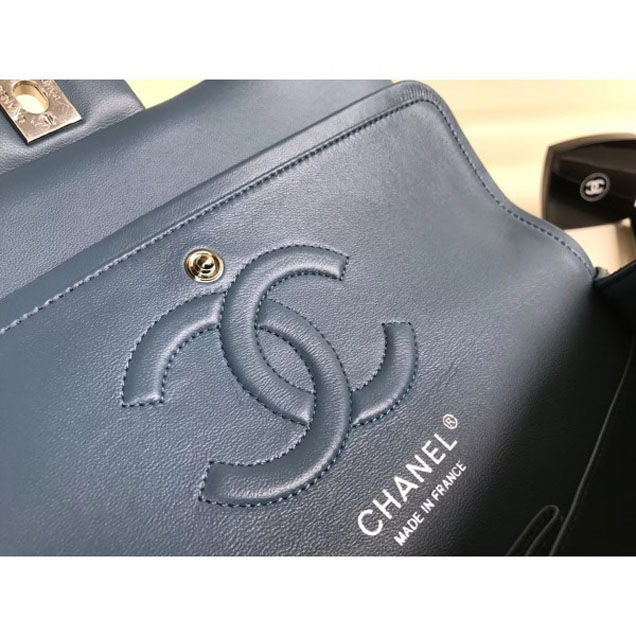 Chanel Classic Flap Medium Bag A1112 Denim Blue in Sheepskin Leather with Silver Hardware