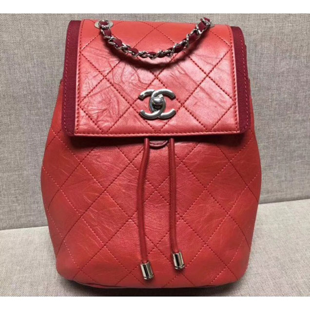 Chanel Grained Crumpled Calfskin Backpack Bag A57083 Red 2018