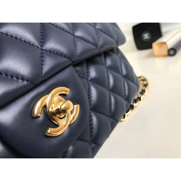 Chanel Classic Flap Medium Bag A1112 Navy Blue in Sheepskin Leather with Gold Hardware