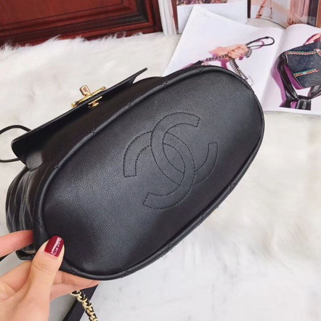 Chanel Grained Calfskin Flap Drawstring Backpack Bag Black 2018