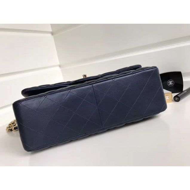 Chanel Classic Flap Jumbo/Large Bag A1113 Navy Blue in Sheepskin Leather with Gold Hardware