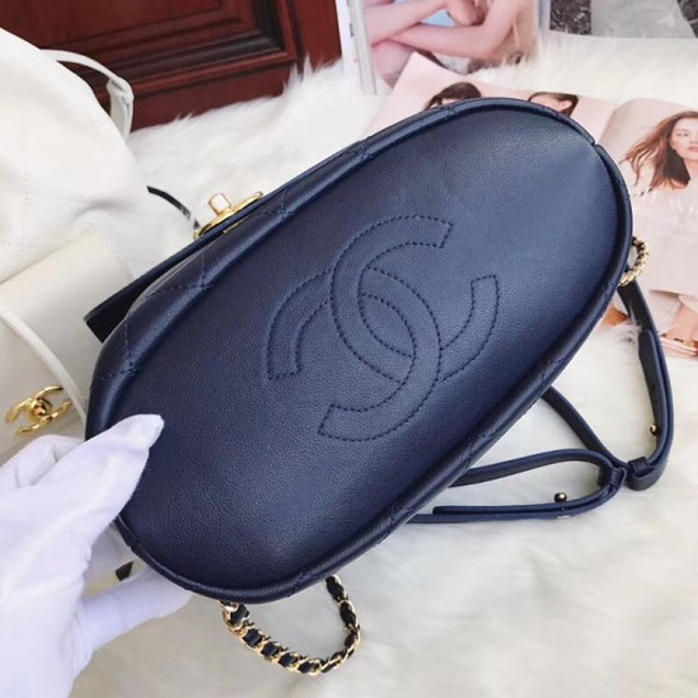 Chanel Grained Calfskin Flap Drawstring Backpack Bag Royal Blue 2018