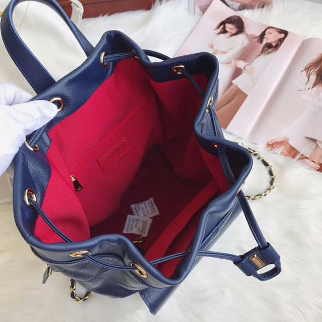 Chanel Grained Calfskin Flap Drawstring Backpack Bag Royal Blue 2018