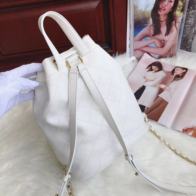 Chanel Grained Calfskin Flap Drawstring Backpack Bag White 2018