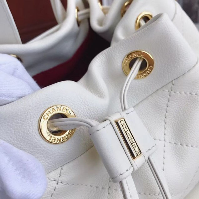 Chanel Grained Calfskin Flap Drawstring Backpack Bag White 2018