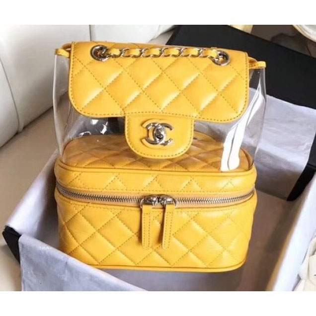 Chanel Crumpled Calfskin/PVC Aquarium Backpack Bag A57826 Yellow 2018