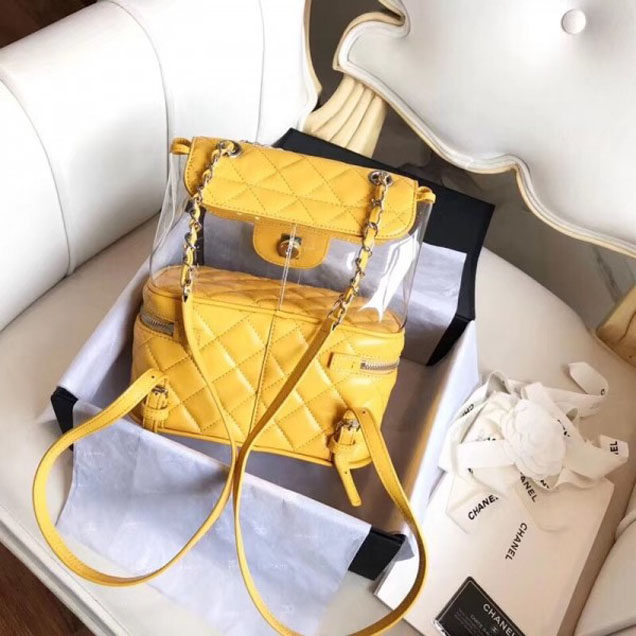 Chanel Crumpled Calfskin/PVC Aquarium Backpack Bag A57826 Yellow 2018
