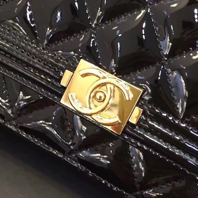 Chanel Boy Wallet On Chain WOC Bag In Patent Leather Black/Gold