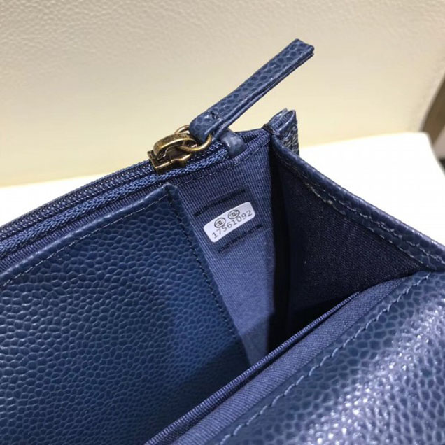 Chanel Boy Wallet On Chain WOC Bag In Grained Calfskin Royal Blue/Gold