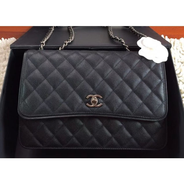 Chanel Caviar Leather Messenger Flap Bag Black